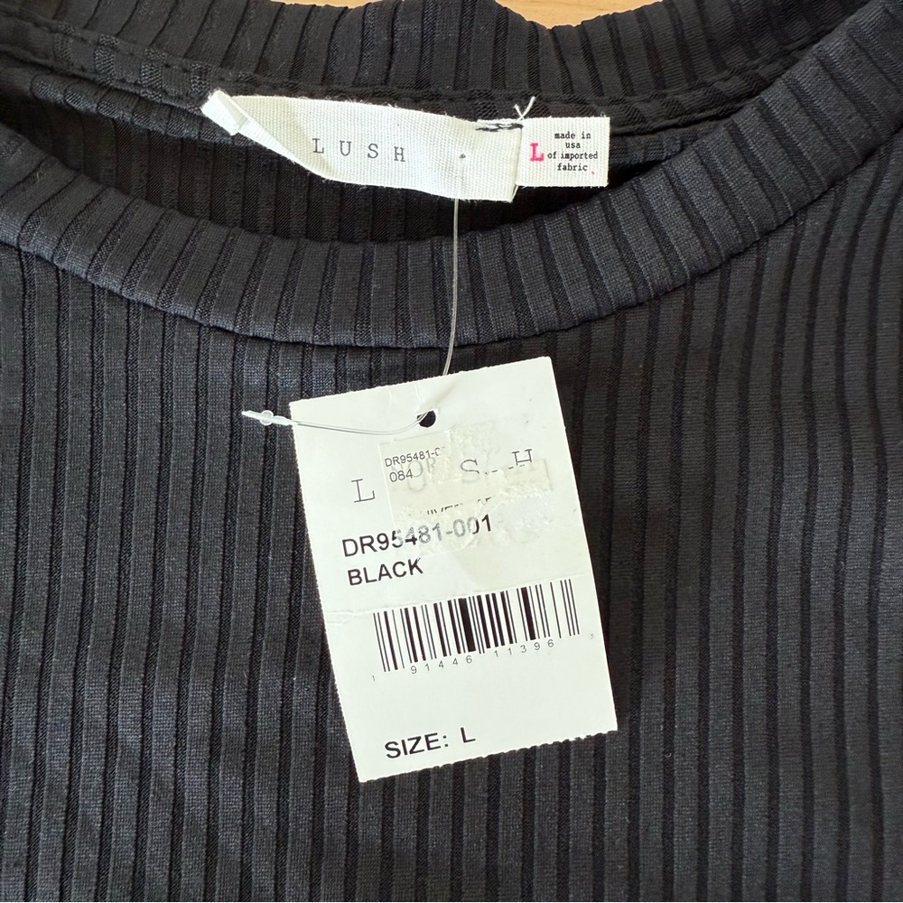 Lush Nordstrom Black Ribbed 3/4 Sleeve Mini Dress L - Picture 9 of 13